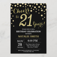Black and Gold 21st Birthday Diamond Invitation