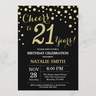 Black and Gold 21st Birthday Diamond Invitation