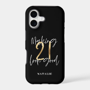 Black and gold 21st birthday modern script stylish