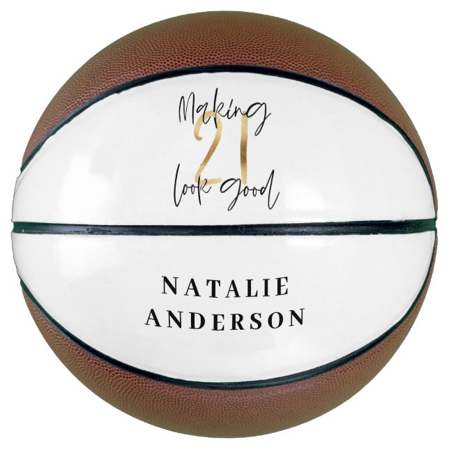 Black and gold 21st birthday modern script stylish basketball (Front)