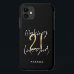 Black and gold 21st birthday modern script stylish iPhone 11 case<br><div class="desc">Modern black and gold 21st birthday gift. Part of a elegant stylish collection</div>