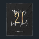 Black and gold 21st birthday modern script stylish fleece blanket<br><div class="desc">Modern black and gold 21st birthday gift. Part of a elegant stylish collection</div>
