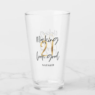 Black and gold 21st birthday modern script stylish glass