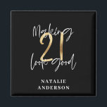 Black and gold 21st birthday modern script stylish magnet<br><div class="desc">Modern black and gold 21st birthday gift. Part of a elegant stylish collection</div>