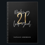 Black and gold 21st birthday modern script stylish notebook<br><div class="desc">Modern black and gold 21st birthday gift. Part of a elegant stylish collection</div>