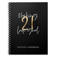 Black and gold 21st birthday modern script stylish