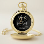 Black and gold 21st birthday modern script stylish pocket watch<br><div class="desc">Modern black and gold 21st birthday gift. Part of a elegant stylish collection</div>