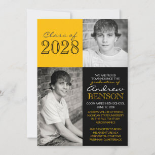 Black and Gold 2 Photo Graduation Announcement