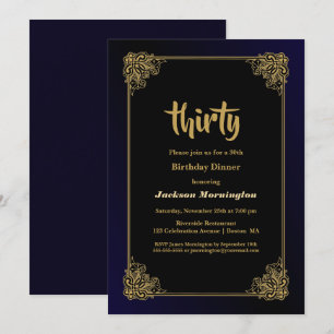 Black and Gold 30th Birthday Dinner Invitation