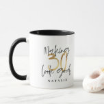 Black and gold 30th birthday modern script stylish mug<br><div class="desc">Modern black and gold 30th birthday gift. Part of a elegant stylish collection.</div>