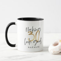 Black and gold 30th birthday modern script stylish