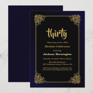 Black and Gold 30th Birthday Party Invitation