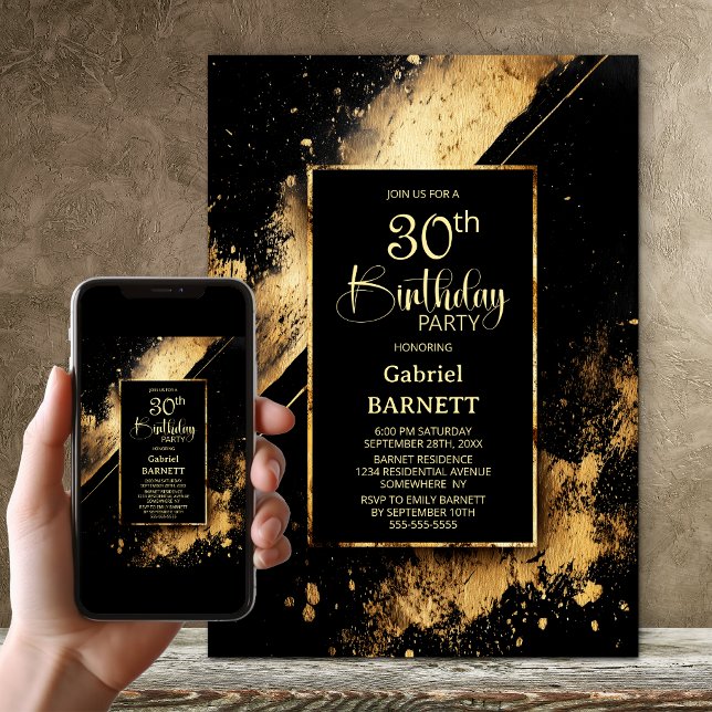 Black and Gold 30th Birthday Party Invitation (Creator Uploaded)