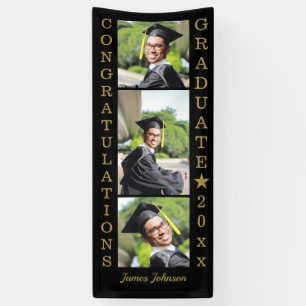 Black And Gold 3 Photo Congrats 2021 Graduate  Banner