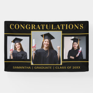 Black And Gold 3 Photo Graduation Congratulations  Banner