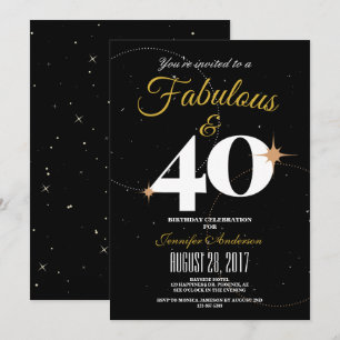 Black and Gold   40 & Fabulous Birthday Invitation