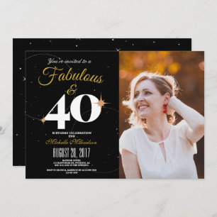 Black and Gold 40 & Fabulous Birthday Photo Invitation