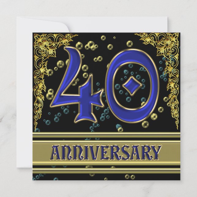 Black and Gold 40th Anniversary party Invitation (Front)