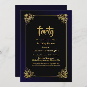 Black and Gold 40th Birthday Dinner Invitation