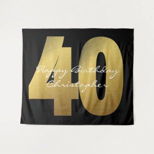 Black and Gold 40th Birthday Tapestry