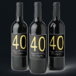 Black and Gold 40th Birthday Wine Label<br><div class="desc">Personalised black and gold 40th birthday wine label.</div>