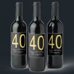 Black and Gold 40th Birthday Wine Label<br><div class="desc">Personalised black and gold 40th birthday wine label.</div>