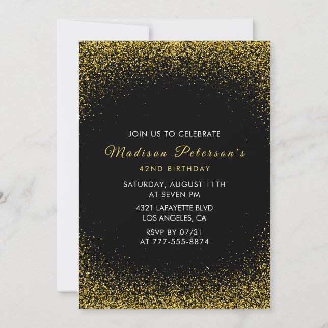  Black and Gold 42nd birthday  Glam Glitter  Invitation (Front)