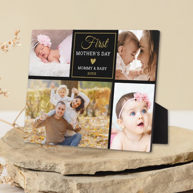  Black And Gold 4 photo Collage First Mother's Day Plaque (Black And Gold 4 photo Collage First Mother's Day Plaque
)
