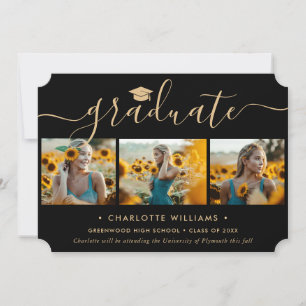Black and Gold 4 Photo Collage Script Graduation Announcement