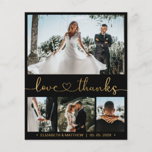 Black and Gold 4 Photo Collage Wedding Thank You Flyer