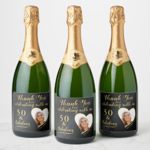 Black and Gold 50 and Fabulous Birthday Thank You Sparkling Wine Label