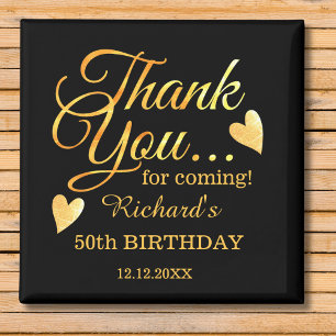 Black And Gold 50 Birthday Party Thank You Favour Magnet