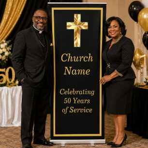 Black and Gold 50th Anniversary Church Retractable Banner