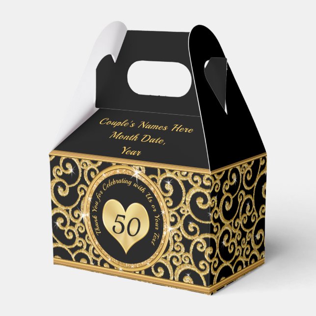 Black and Gold 50th Anniversary Favour Boxes (Front Side)