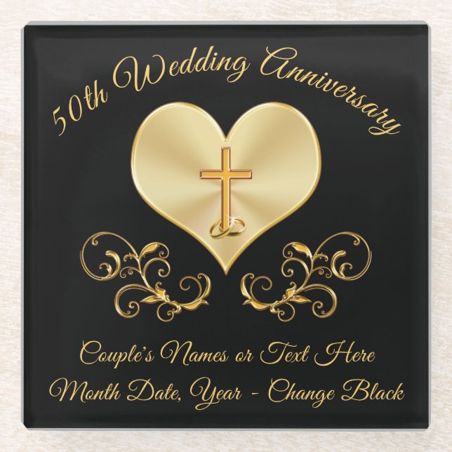 Black and Gold 50th Anniversary Gift Ideas Coaster (Front)