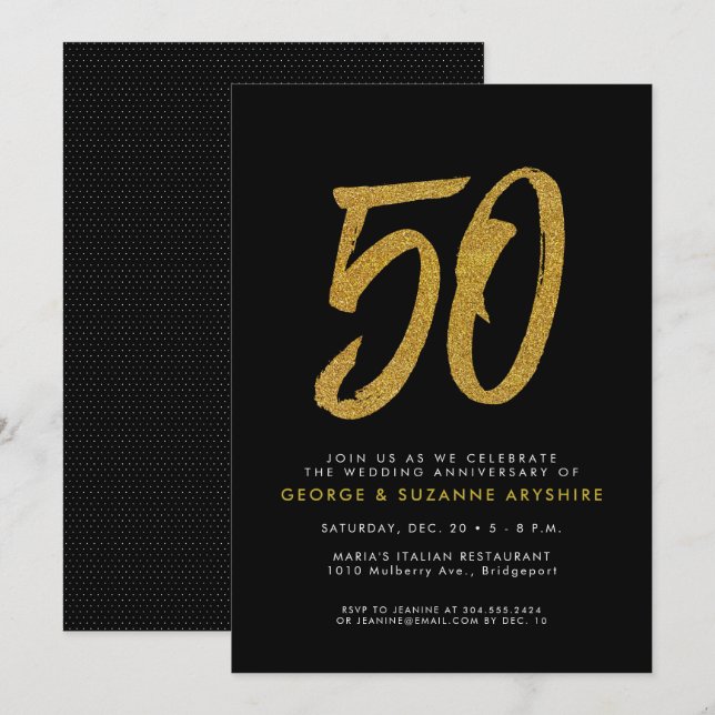 Black and gold 50th anniversary party invitation (Front/Back)