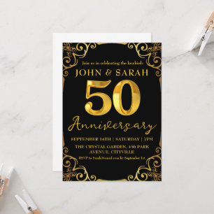 black and gold 50th anniversary party invitations