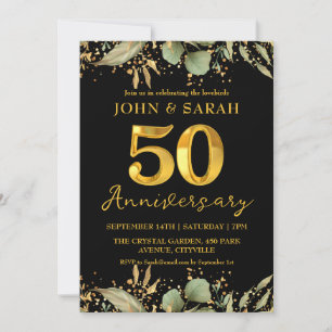black and gold 50th anniversary party invitations