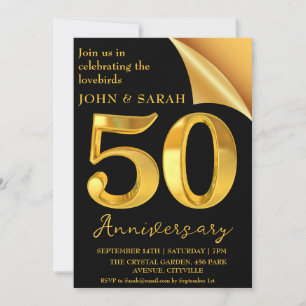 black and gold 50th anniversary party invitations