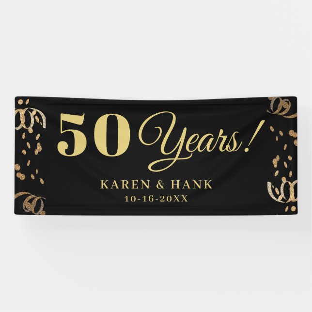 Black and Gold 50th Anniversary Party Personalised Banner (Horizontal)