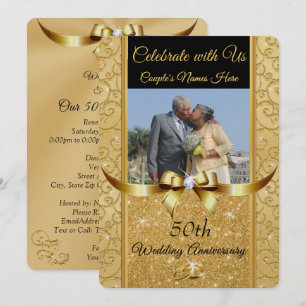 Black and Gold 50th Anniversary PHOTO Invitations