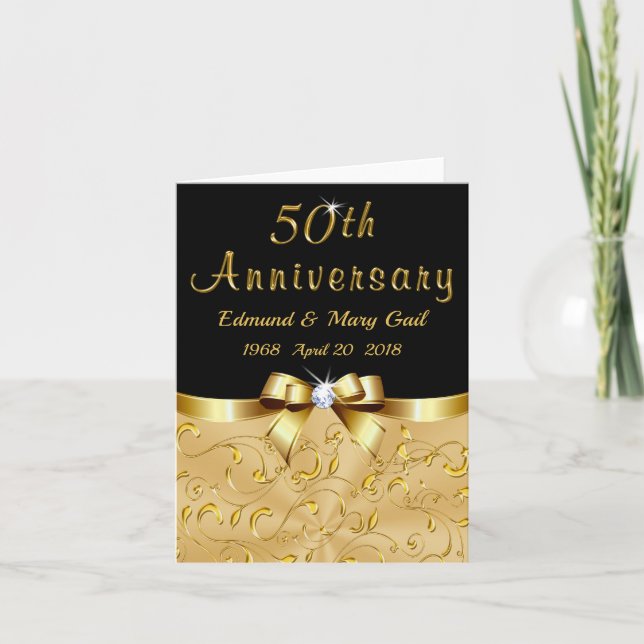 Black and Gold 50th Anniversary Thank You Cards (Front)