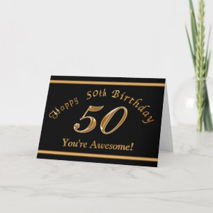 Black and Gold 50th Birthday Card with YOUR TEXT
