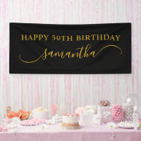 Black and Gold 50th Birthday Curved Swash Name