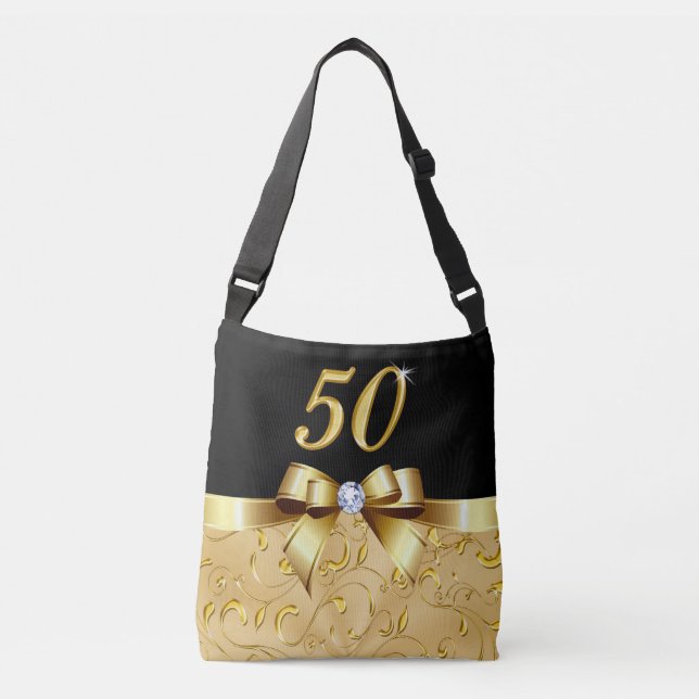 Black and Gold 50th Birthday Gifts Cross Body Tote (Front)