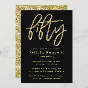 Black and Gold 50th Birthday Invitation Template