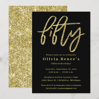 Black and Gold 50th Birthday Invitation Template