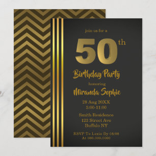 Black and Gold 50th Birthday Invitations