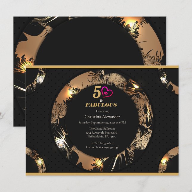 Black and Gold 50th Birthday Party Classic   Invitation (Front/Back)