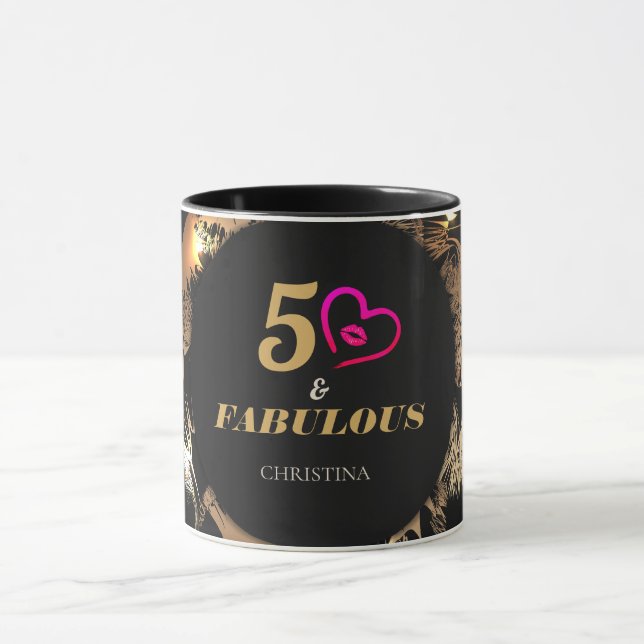 Black and Gold 50th Birthday Party Classic  Mug (Center)